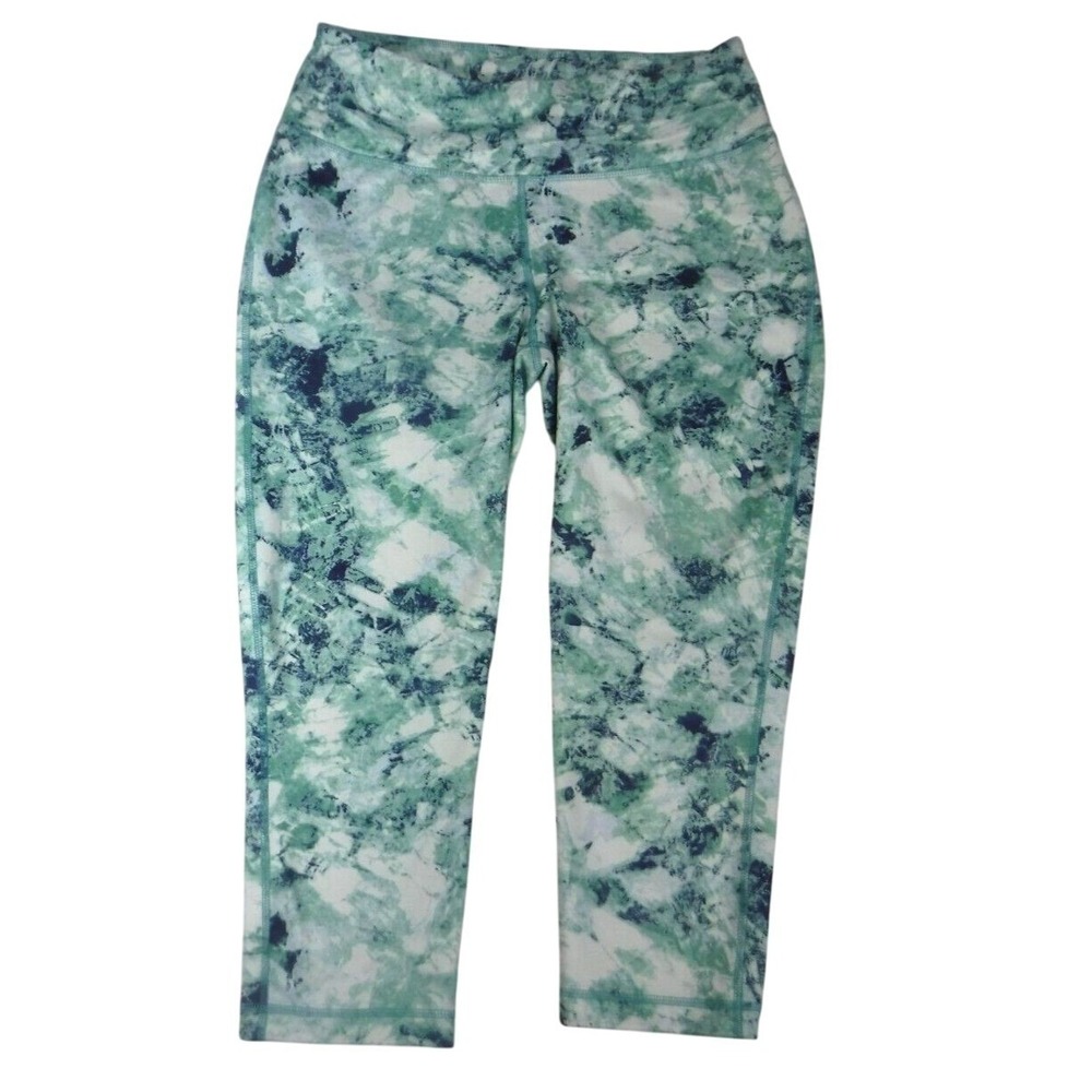 Zelos Curvy Women's 1X Aqua Pattern Athletic Stretch Leggings